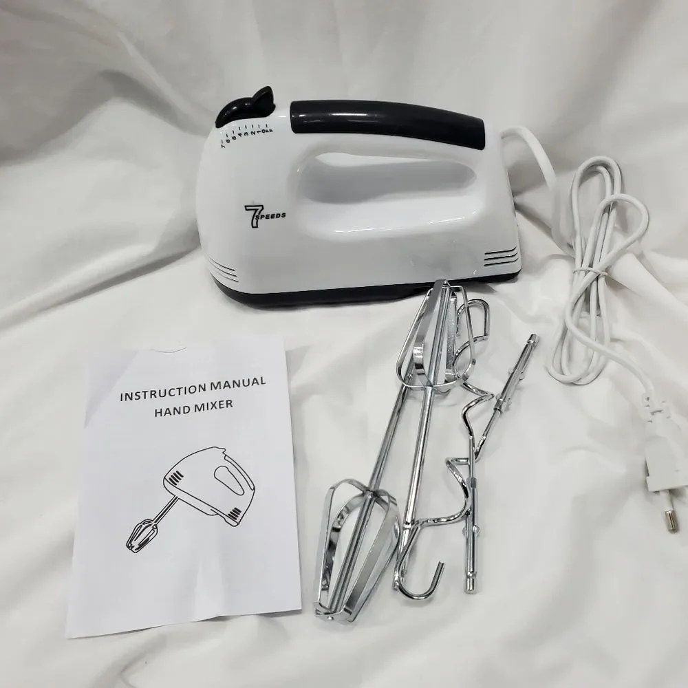 7 Speeds Super Hand Mixer Electric Egg Beater Handheld Blender White